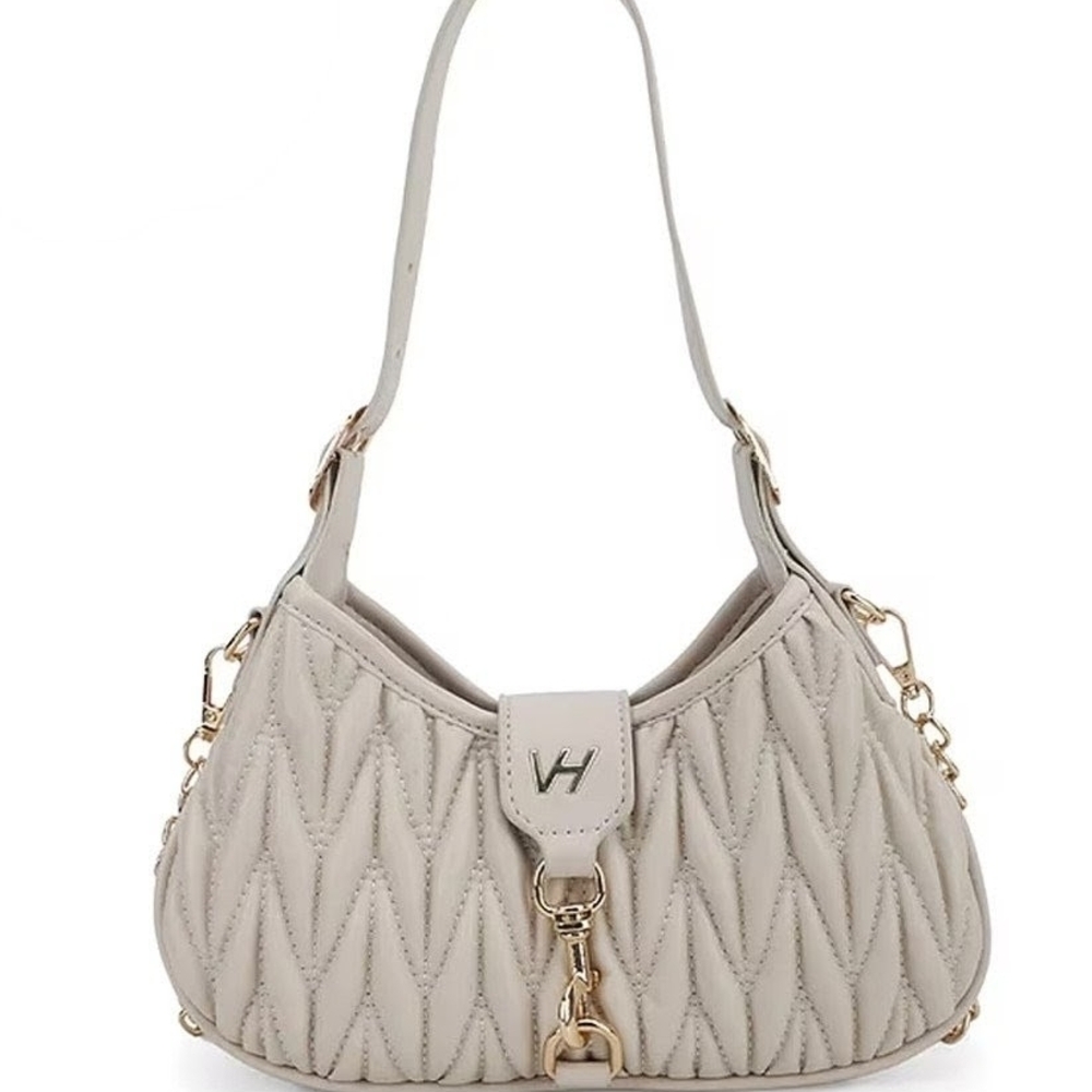  Vintage Havana Beige Faux Leather Quilted Shoulder Bag